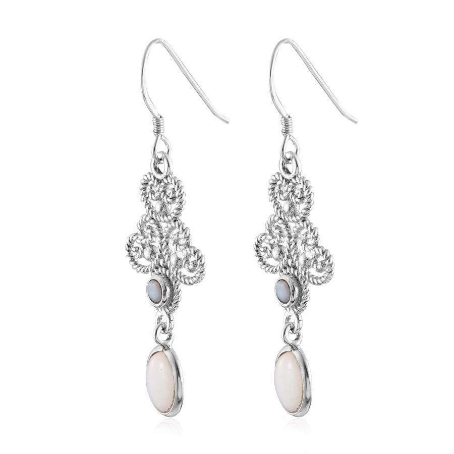 Artisan Crafted Natural Australian Opal Sterling Silver Dangle Earrings